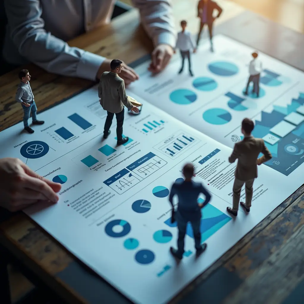 A man with their hands on a wooden table with blueprint and human figure on different parts of the blueprint.