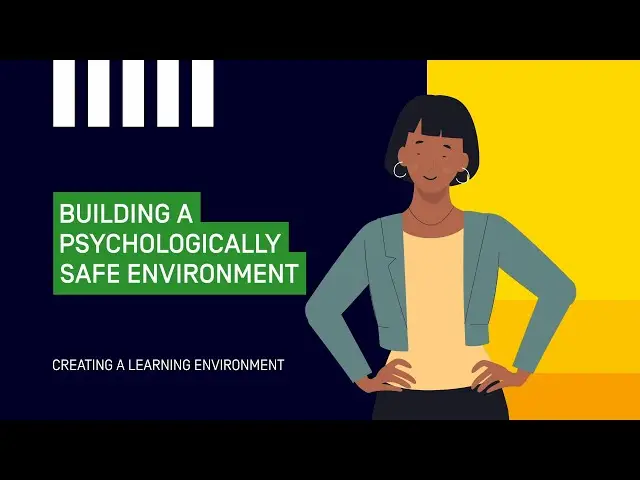 a picture of a lady with her hands on her hips. the title Creating Psychologically safe environments printed next to her