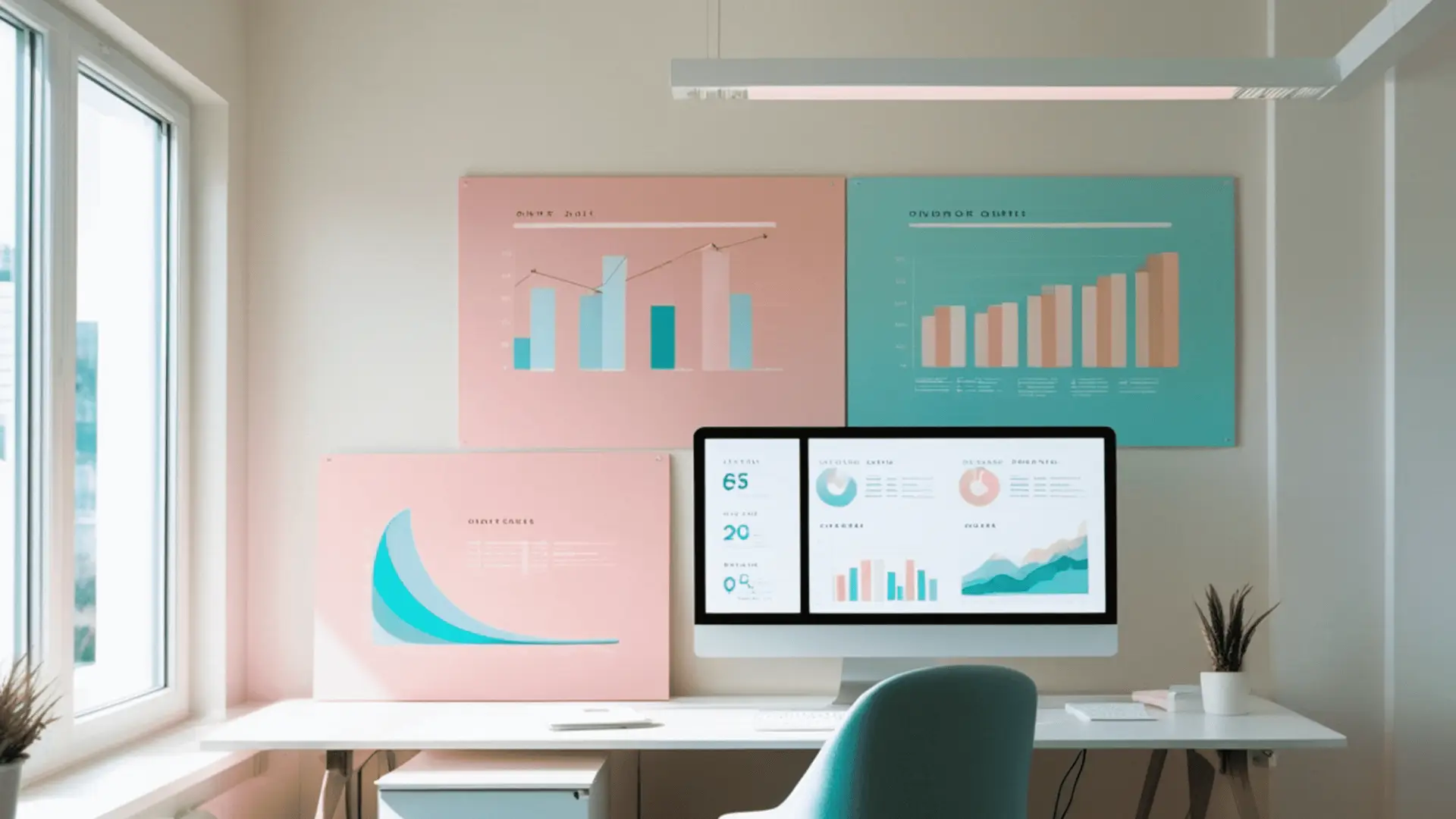 Enable Change Partner - an office space with empty seat and a screen showing data graph.